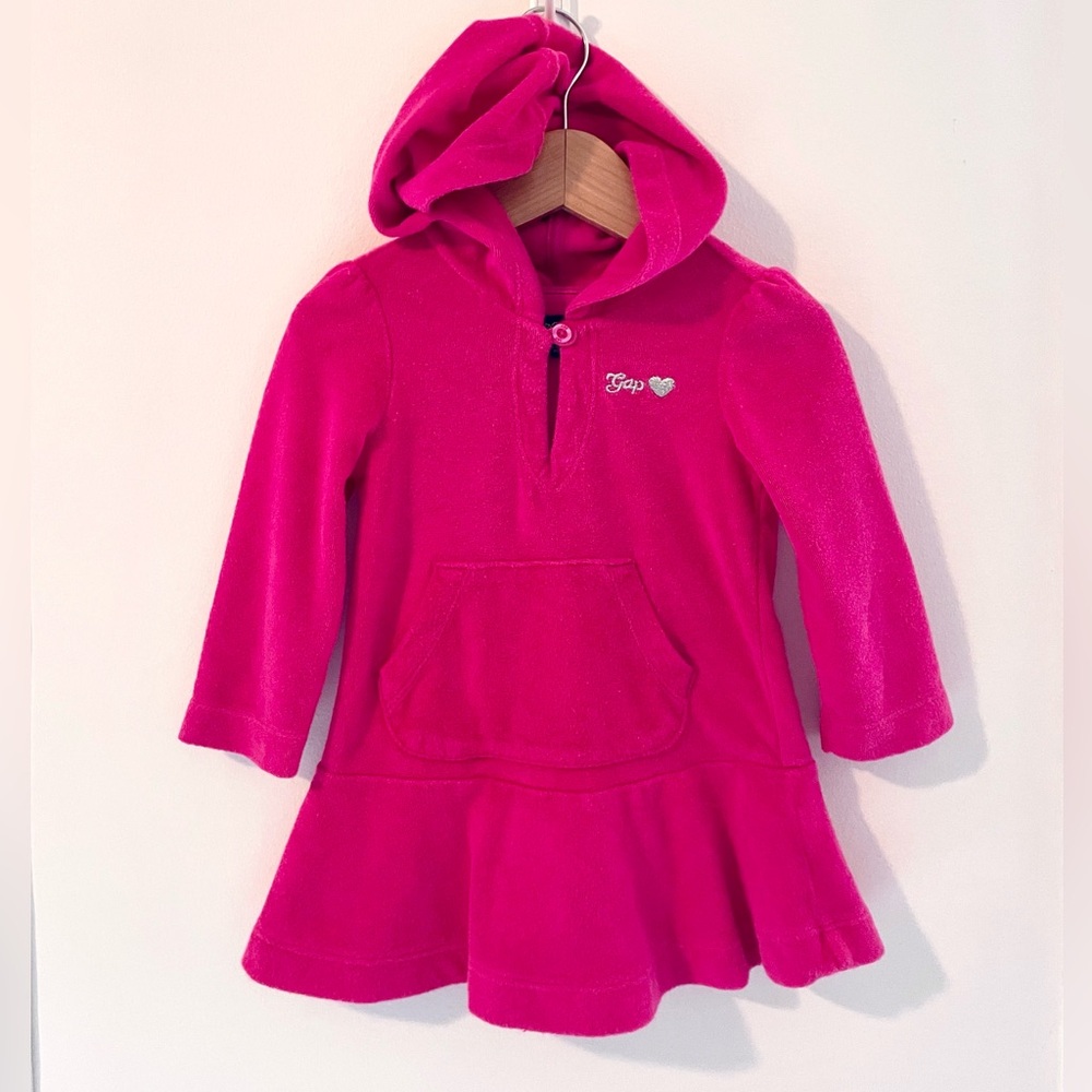 $5 💥Gap Hooded Terry Sweatshirt Dress / Snuggie, Magenta, Flared Skirt